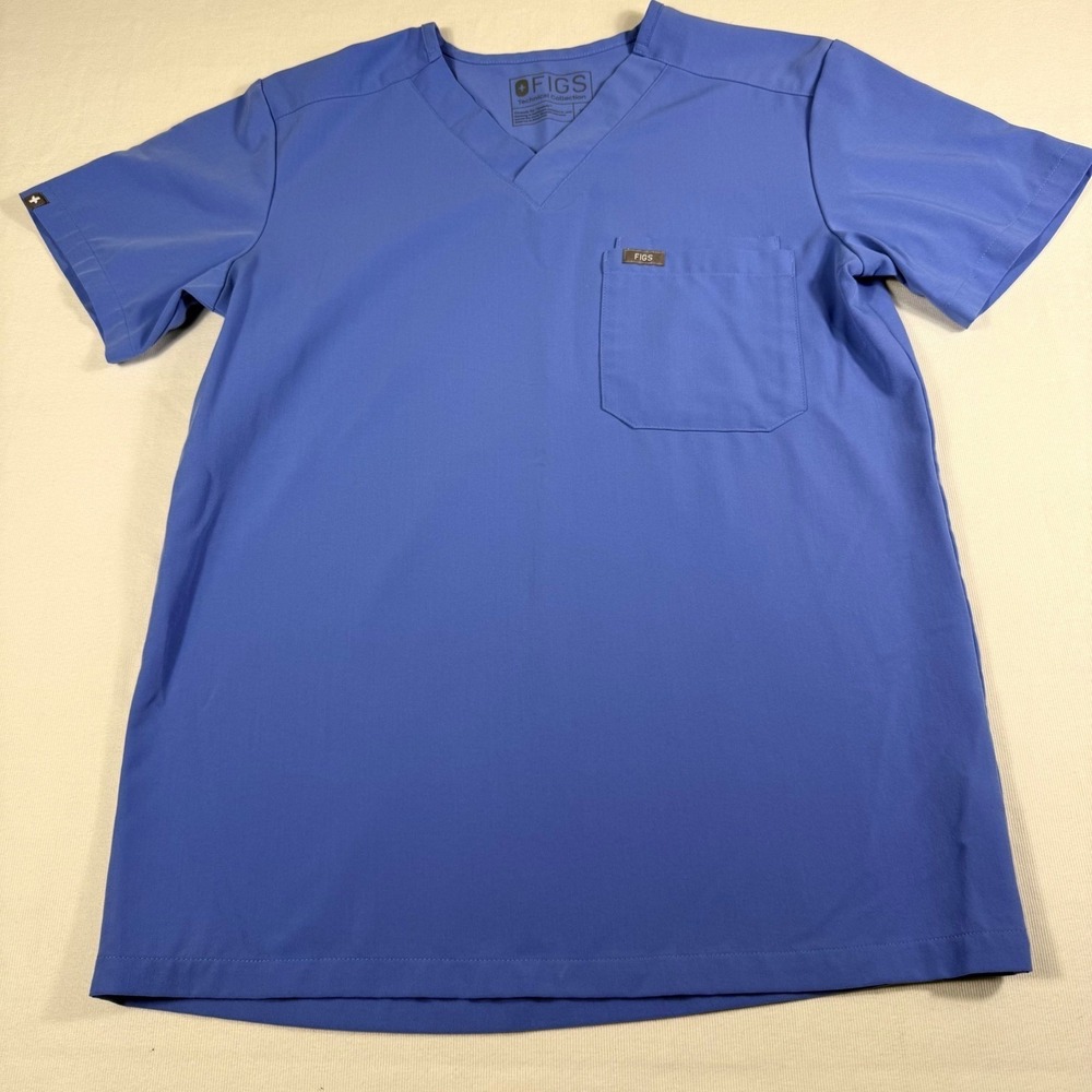 FIGS Technical Collection Leon Scrub Top XS Blue V-Neck Chest Pocket FM1500 Mens